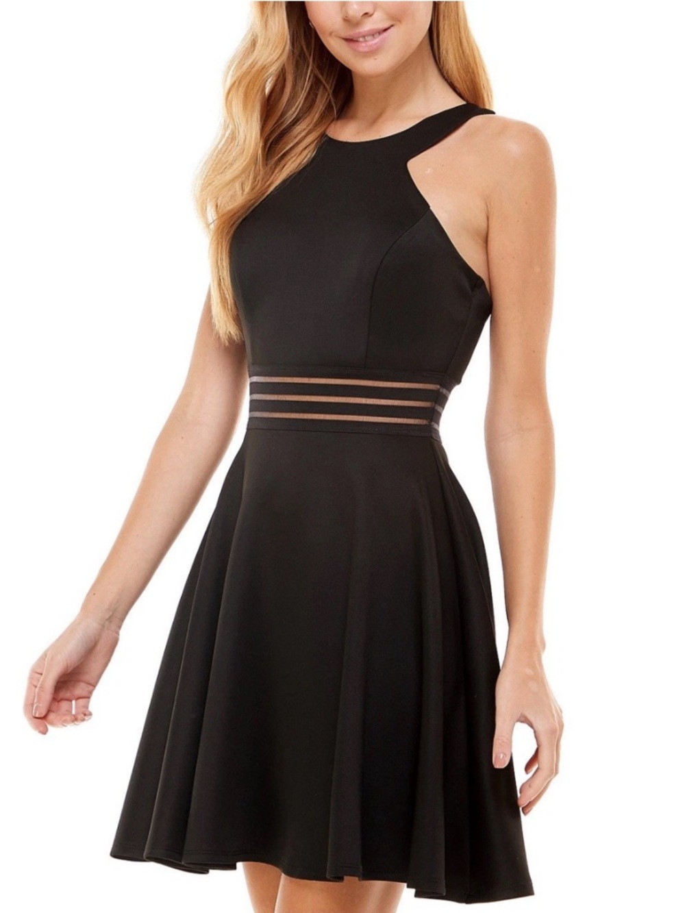 BRAND NEW  City Studio Black Fit & Flare Mini Dress Sheer Waist Panel Size 11